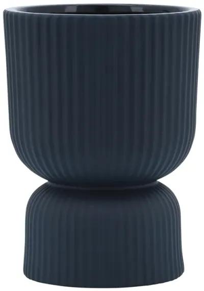 Ceramic, 6"h Ribbed Vase, Navy