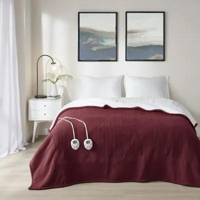 Serta Fleece to Sherpa Burgundy Heated Blanket