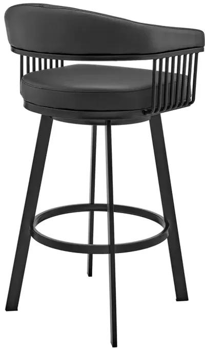 Bronson 25" Counter Height Swivel Bar Stool in Black Finish and Black Faux Leather