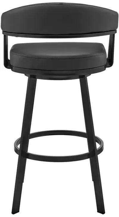 Bronson 25" Counter Height Swivel Bar Stool in Black Finish and Black Faux Leather