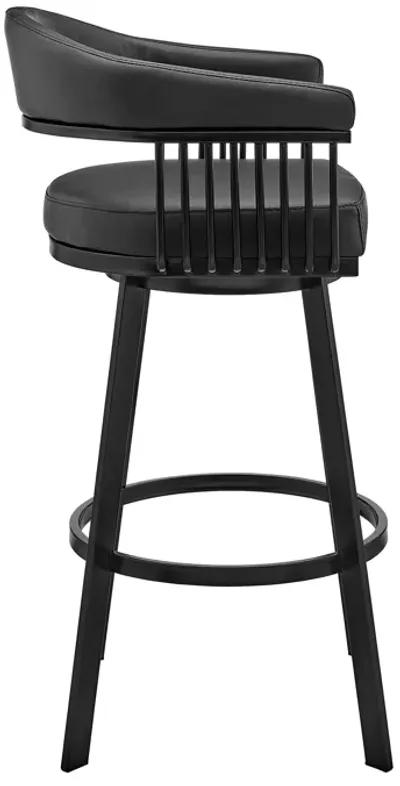 Bronson 25" Counter Height Swivel Bar Stool in Black Finish and Black Faux Leather