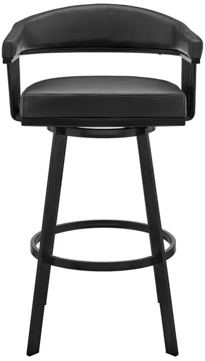 Bronson 25" Counter Height Swivel Bar Stool in Black Finish and Black Faux Leather