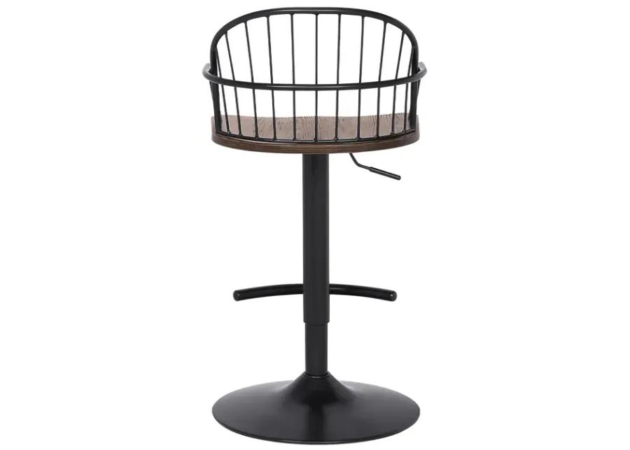 Edward Adjustable Walnut Glazed Barstool in Black Powder Coated Finish