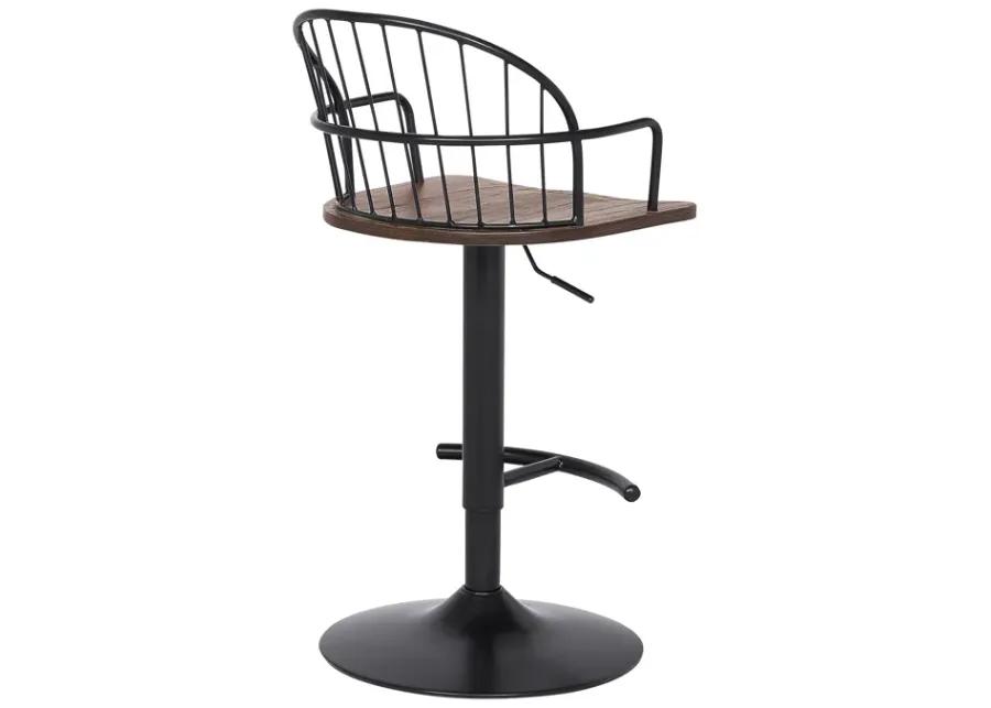 Edward Adjustable Walnut Glazed Barstool in Black Powder Coated Finish