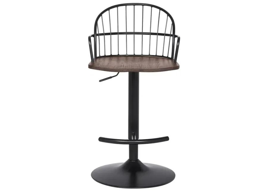 Edward Adjustable Walnut Glazed Barstool in Black Powder Coated Finish