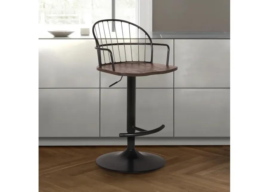 Edward Adjustable Walnut Glazed Barstool in Black Powder Coated Finish