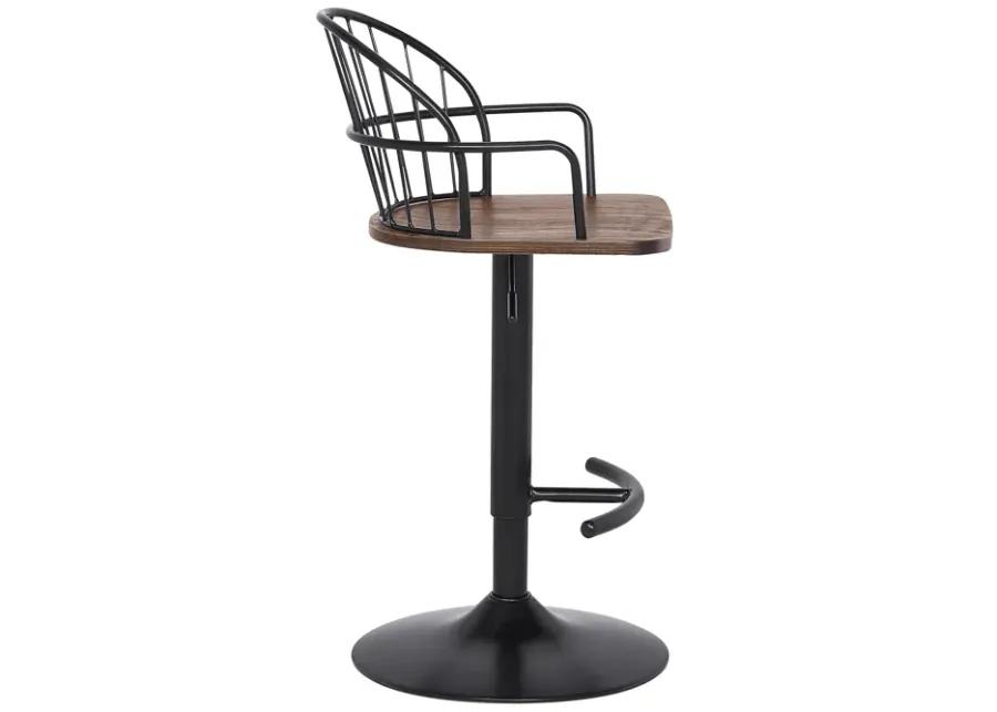 Edward Adjustable Walnut Glazed Barstool in Black Powder Coated Finish