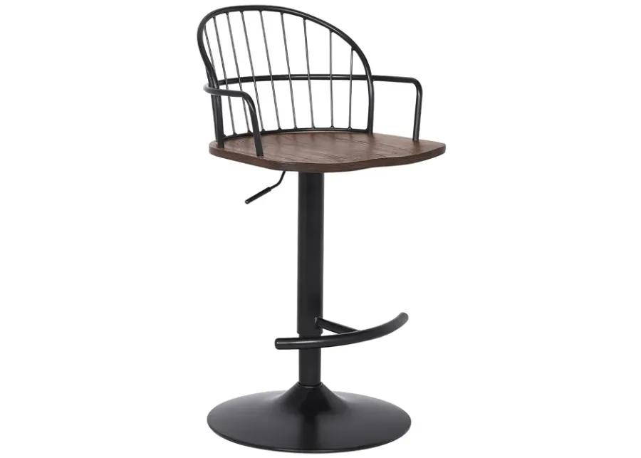 Edward Adjustable Walnut Glazed Barstool in Black Powder Coated Finish