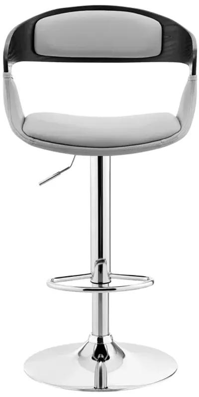 Benson Adjustable Gray Faux Leather and Black Wood Bar Stool with Chrome Base