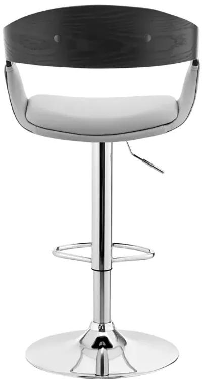 Benson Adjustable Gray Faux Leather and Black Wood Bar Stool with Chrome Base