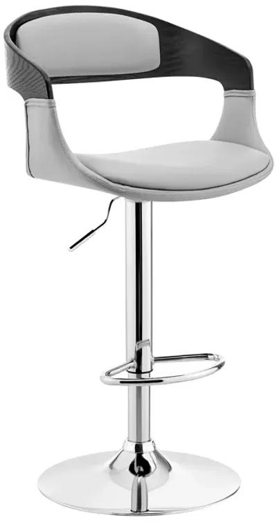 Benson Adjustable Gray Faux Leather and Black Wood Bar Stool with Chrome Base