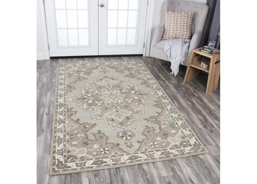 Resonant Tan/Dk.Tan Central Medallion Wool 8' x 10' Rectangle Rug