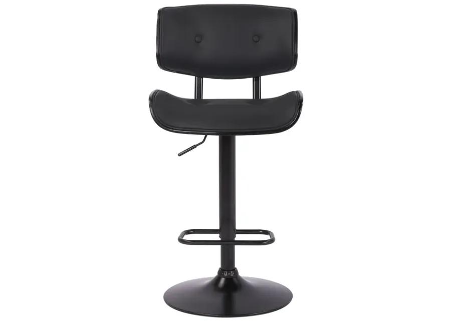 Brooklyn Adjustable Swivel Black Faux Leather and Black Wood Bar Stool with Black Base