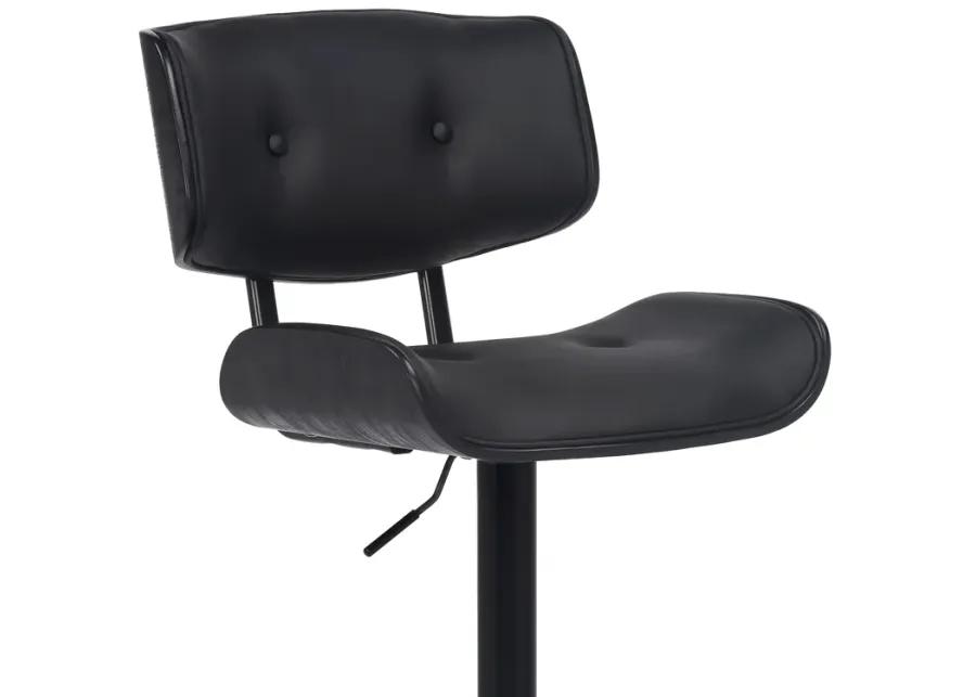 Brooklyn Adjustable Swivel Black Faux Leather and Black Wood Bar Stool with Black Base