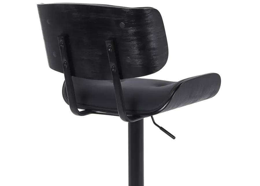 Brooklyn Adjustable Swivel Black Faux Leather and Black Wood Bar Stool with Black Base