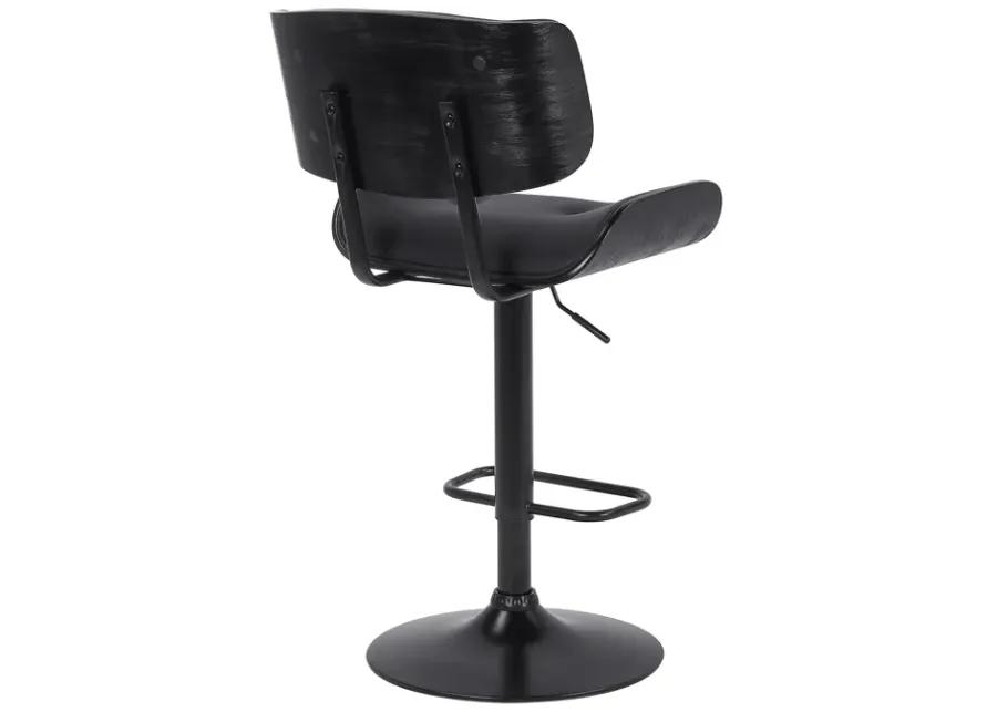 Brooklyn Adjustable Swivel Black Faux Leather and Black Wood Bar Stool with Black Base