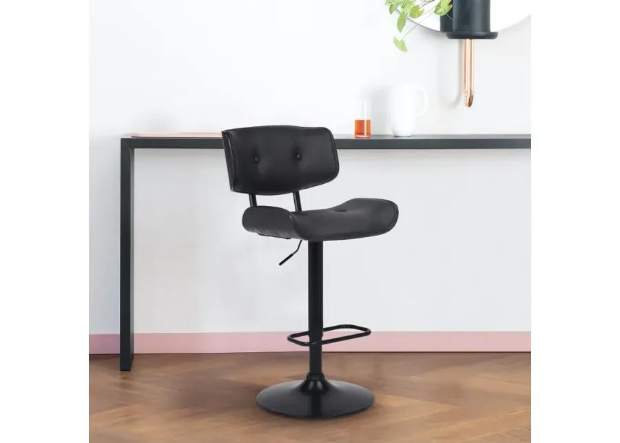 Brooklyn Adjustable Swivel Black Faux Leather and Black Wood Bar Stool with Black Base