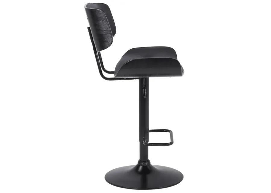 Brooklyn Adjustable Swivel Black Faux Leather and Black Wood Bar Stool with Black Base