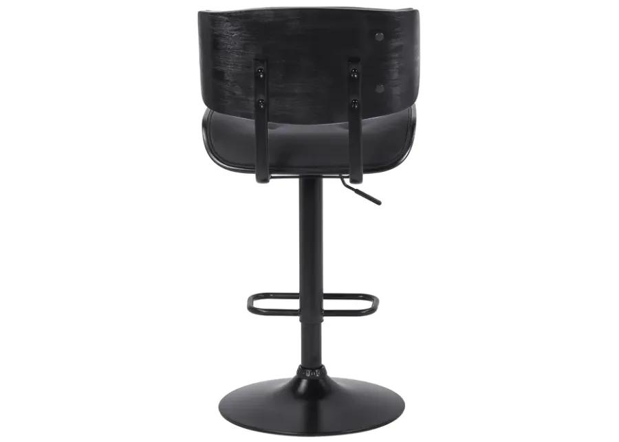 Brooklyn Adjustable Swivel Black Faux Leather and Black Wood Bar Stool with Black Base