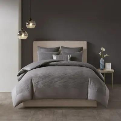 N Natori Hanae Grey Cotton Blend Yarn Dyed 3 Piece Comforter Set