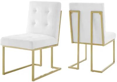 Privy Gold Stainless Steel Upholstered Fabric Dining Accent Chair Set of 2