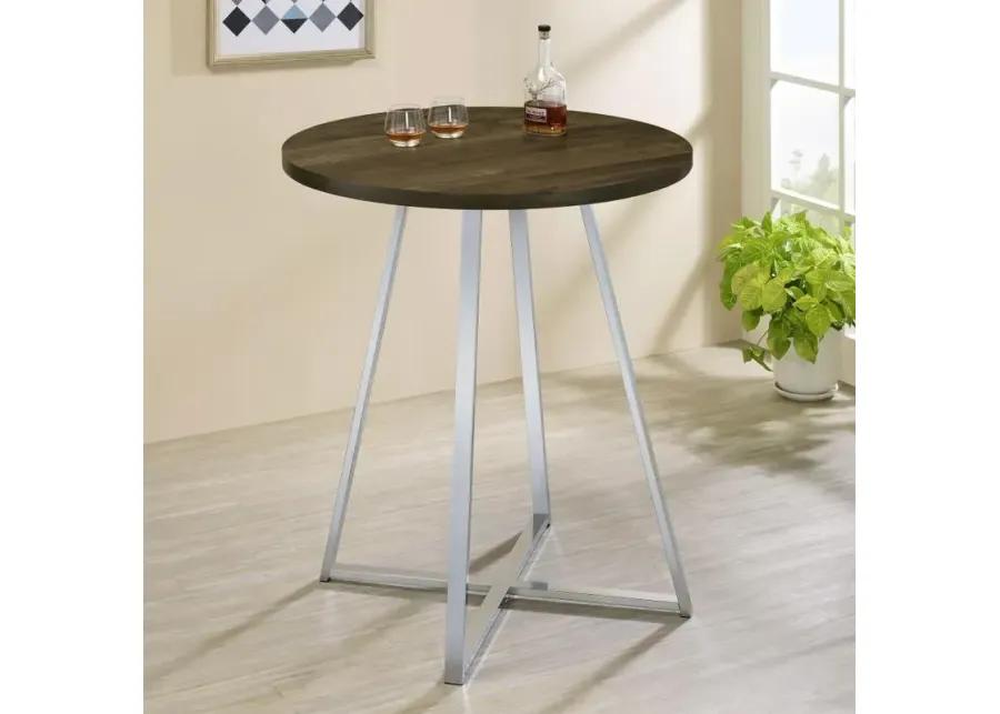 Burkhart Sled Base Round Bar Table Brown Oak and Chrome