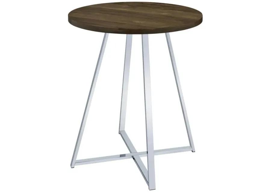 Burkhart Sled Base Round Bar Table Brown Oak and Chrome