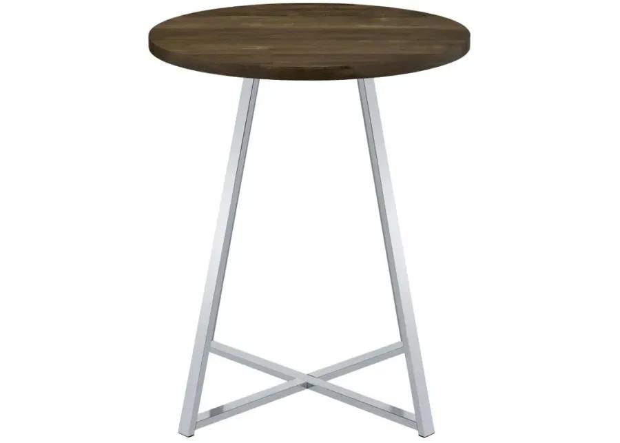 Burkhart Sled Base Round Bar Table Brown Oak and Chrome