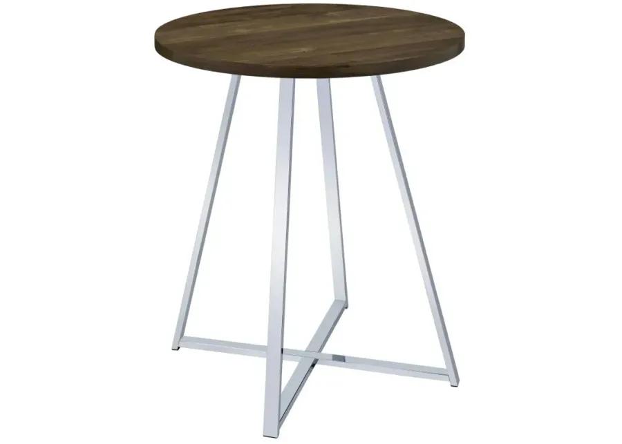 Burkhart Sled Base Round Bar Table Brown Oak and Chrome