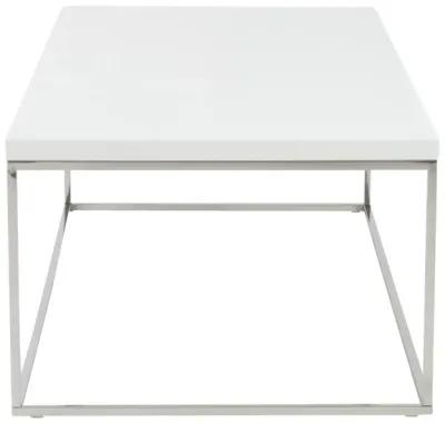 Teresa Rectangle Coffee Table in White with Polished Stainless Steel Base