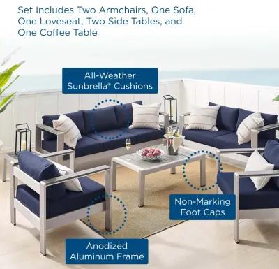 Shore Sunbrella® Fabric Outdoor Patio Aluminum 7 Piece Set