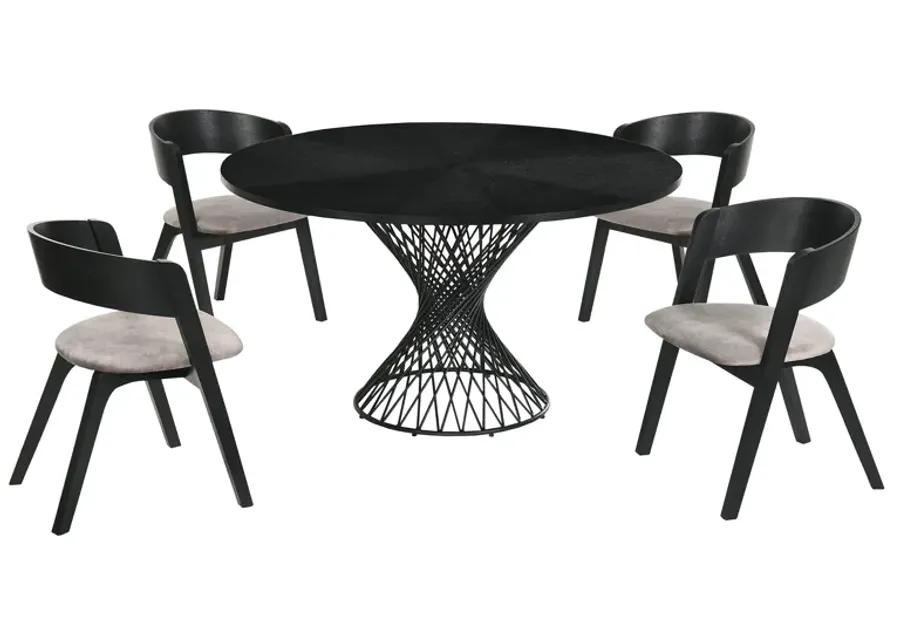 Cirque and Jackie 5 Piece Black Round Dining Set