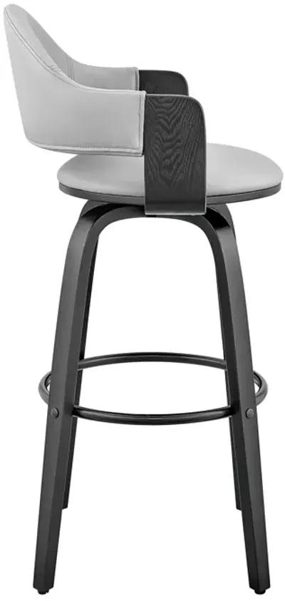 Daxton 30" Gray Faux Leather and Black Wood Bar Stool