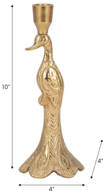 10" Peacock Taper Candle Holder, Gold