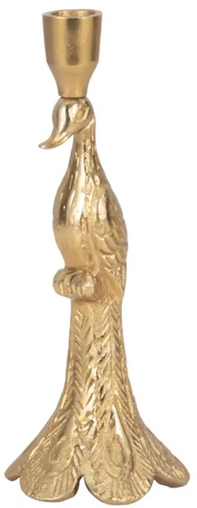 10" Peacock Taper Candle Holder, Gold