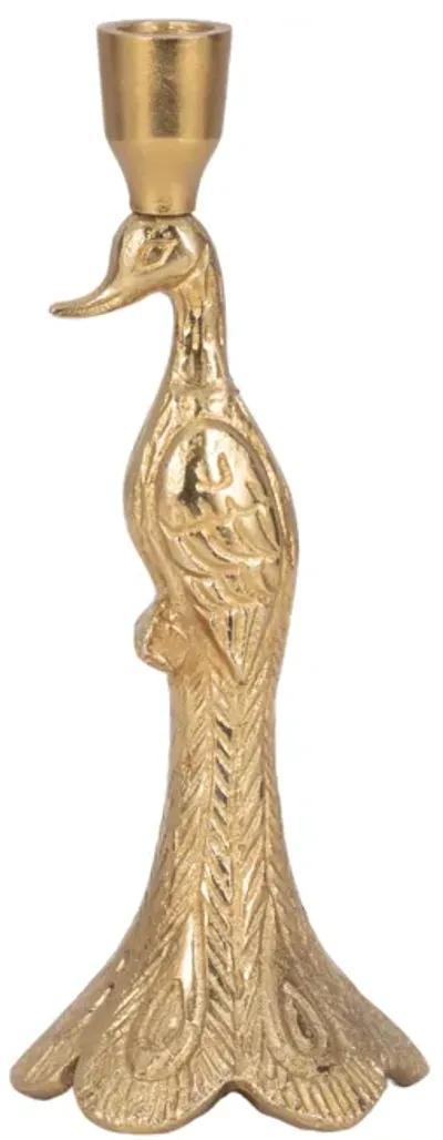 10" Peacock Taper Candle Holder, Gold