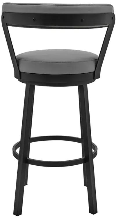 Kobe 30" Bar Height Swivel Bar Stool in Black Finish and Gray Faux Leather