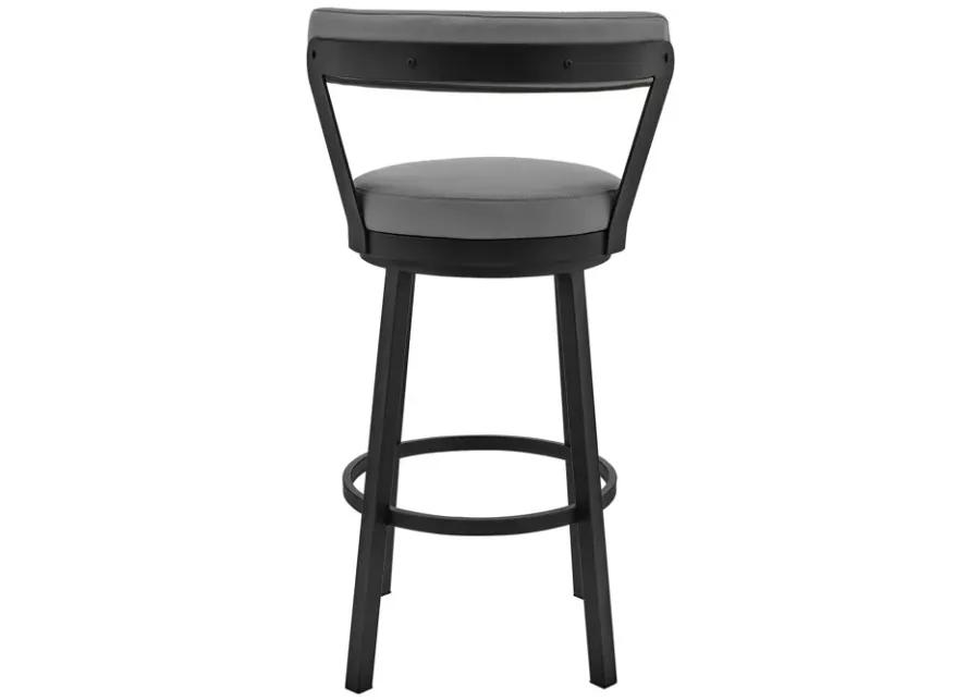 Kobe 30" Bar Height Swivel Bar Stool in Black Finish and Gray Faux Leather