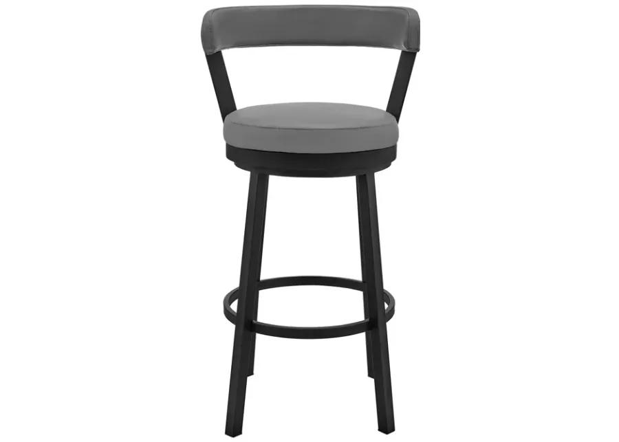 Kobe 30" Bar Height Swivel Bar Stool in Black Finish and Gray Faux Leather