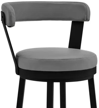 Kobe 30" Bar Height Swivel Bar Stool in Black Finish and Gray Faux Leather