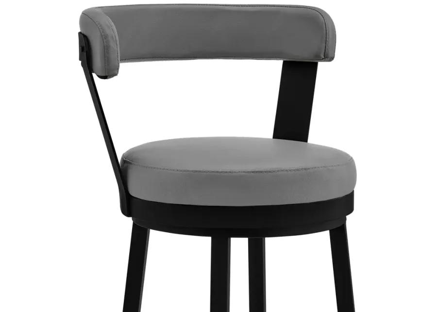 Kobe 30" Bar Height Swivel Bar Stool in Black Finish and Gray Faux Leather