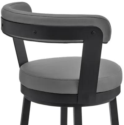 Kobe 30" Bar Height Swivel Bar Stool in Black Finish and Gray Faux Leather