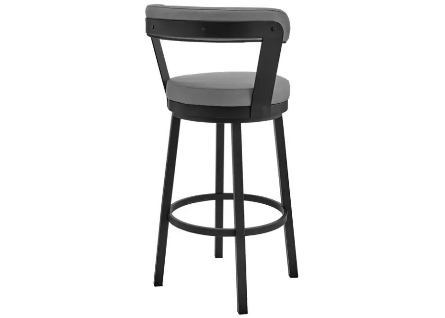 Kobe 30" Bar Height Swivel Bar Stool in Black Finish and Gray Faux Leather