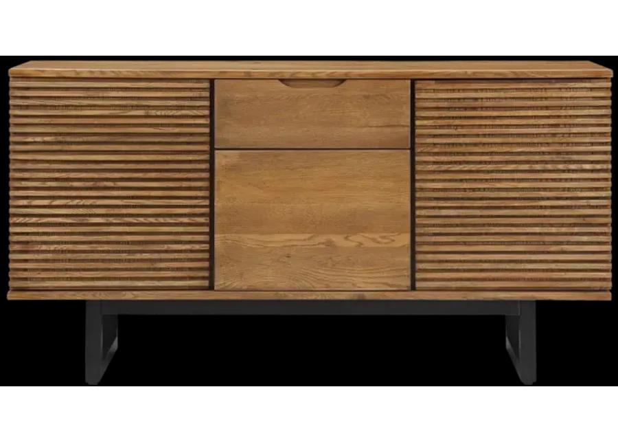 Aldo Brown Oak Sideboard Buffet Cabinet in Brown Oak Wood with Black Metal Legs