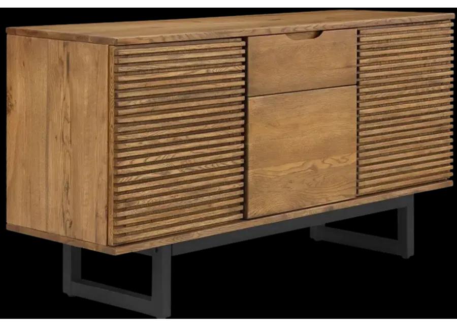 Aldo Brown Oak Sideboard Buffet Cabinet in Brown Oak Wood with Black Metal Legs