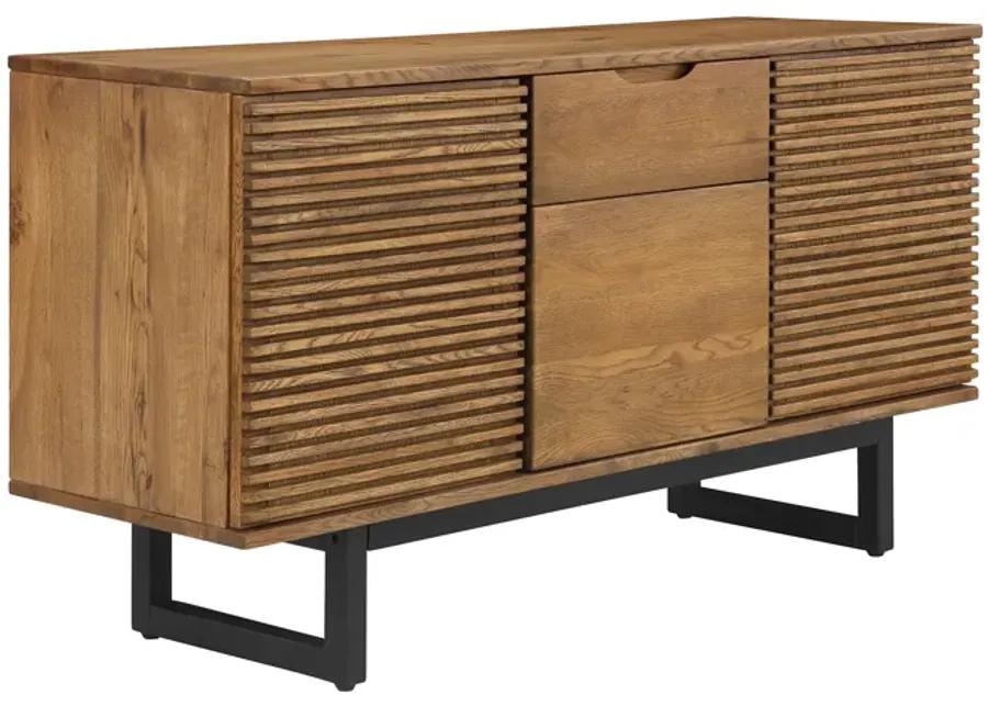 Aldo Brown Oak Sideboard Buffet Cabinet in Brown Oak Wood with Black Metal Legs