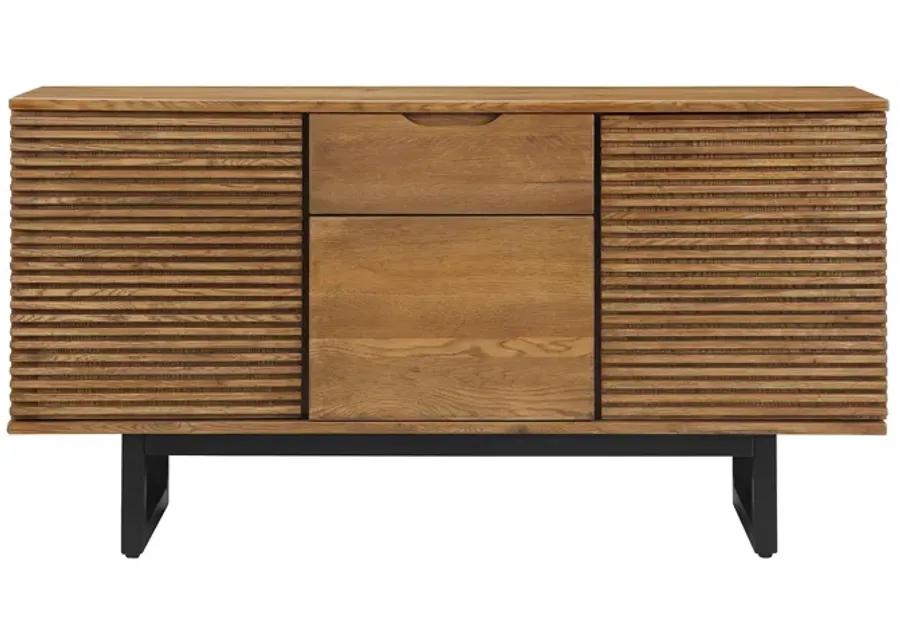 Aldo Brown Oak Sideboard Buffet Cabinet in Brown Oak Wood with Black Metal Legs