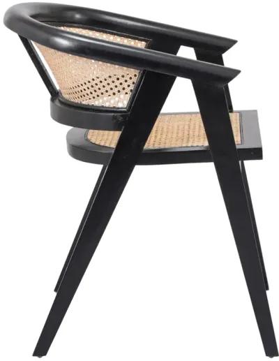 seine mahogany rattan dining side chair, black/ natural