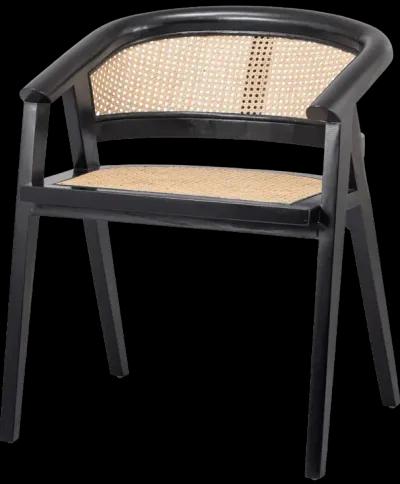 seine mahogany rattan dining side chair, black/ natural