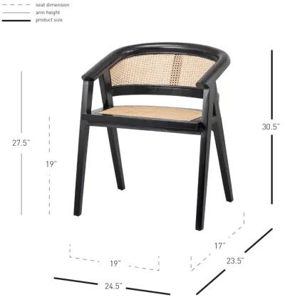 seine mahogany rattan dining side chair, black/ natural